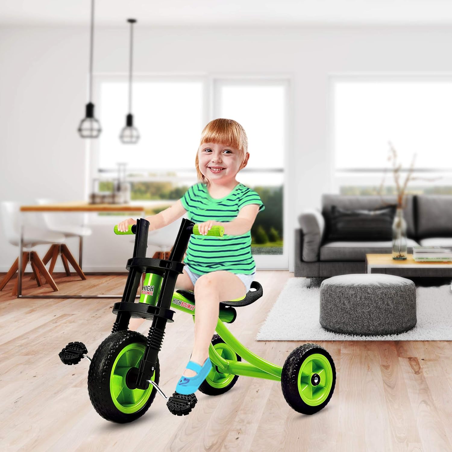 High Bounce Kids Tricycle - Extra Tall 3 Wheel Kids Trike, for Toddlers and Kids Ages 3-6 Adjustable Seat Tricycles, Soft Rubber Handle (Green) : Sports & Outdoors