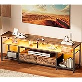 Huuger 63 Inch LED TV Stand for 65 70 Inch TV, Entertainment Center with Open Shelves and Power Outlets, TV Console for Living Room, Media Console with Drawers, Rustic Brown, 8779FC