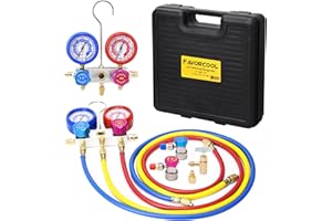 FavorCOOL HVAC Gauges AC Manifold Gauge Set for R410a R134a R22 Refrigerant for Home AC Aluminum Body 3-Way AC Gauges R410a Manifold Set with 4FT Hoses and Gauge Set Auto Recharge Kit