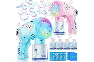 Boerfmo Bubble Gun - 2 Pcs 10 Holes Wands Automatic Bubble Machine with LED Light & Music for Kids - Includes 4 Bubble Solution & 8 Batteries - Toys for Ages 3+ Year Old, Gifts for Boys/Girls