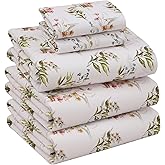 RUVANTI 100% Cotton Sheets – Split King Size Percale Bedding, Cooling & Breathable Floral Design, Durable with a Crisp, Soft & Comfortable Feel, 16" Deep Pocket, 5-Piece Set, Floral Bliss