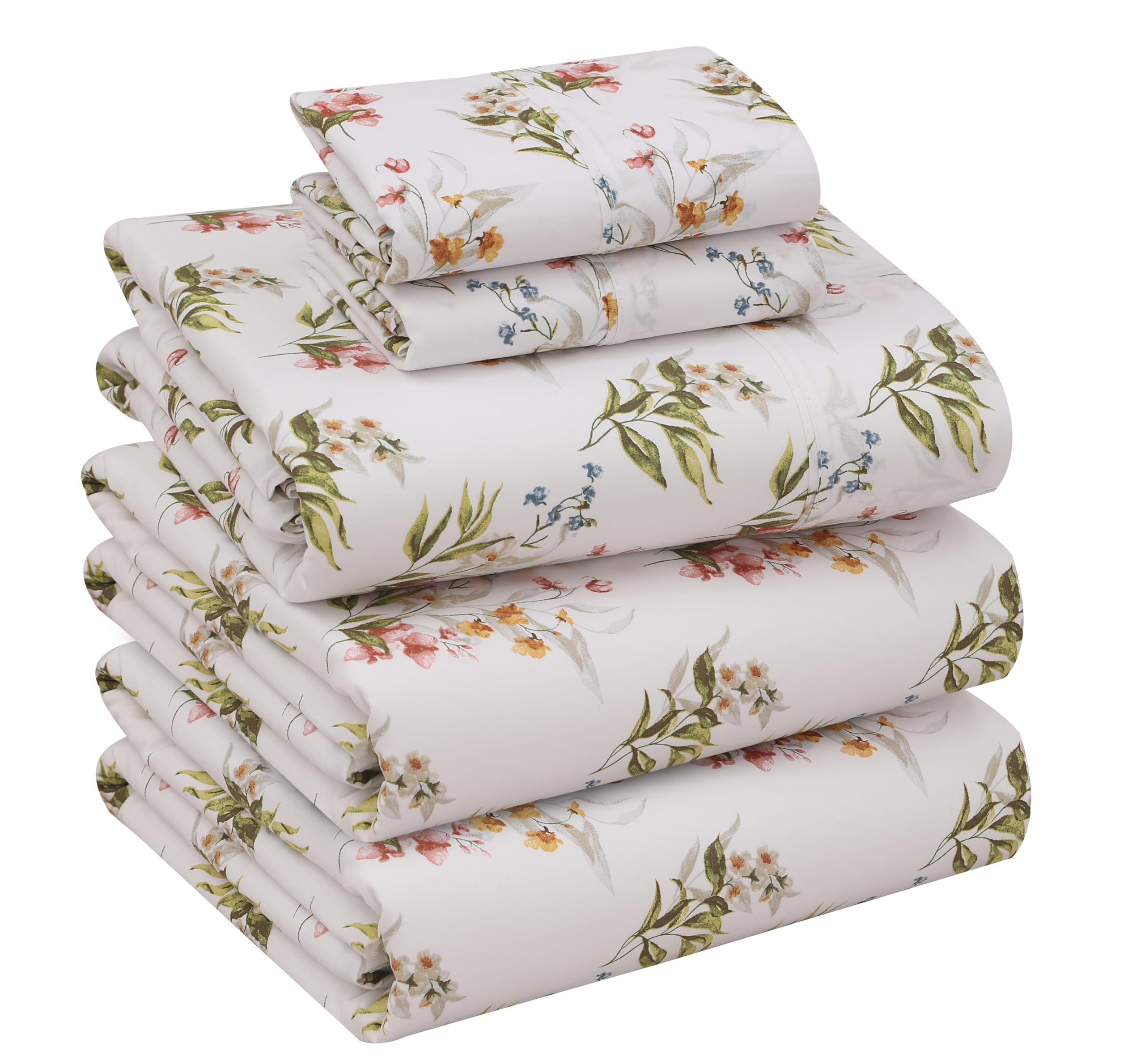 Photo 1 of RUVANTI 100% Cotton Split King Sheets Sets for Adjustable Bed, 5 PCs, Soft & Breathable Percale Weave Bedding, Deep Pocket 16", Hotel Standard, Crisp Cool Feel & Durable, Floral Sheet, Floral Bliss