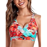 RELLECIGA Women’s Bikini Top Push Up Padded Swim Top V Neck Bathing Suit Tops