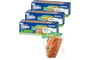 Ziploc XL Sandwich and Snack Bags with EasyGuide Texture, Plastic Storage Bags with Grip 'n Seal Technology, 90 Bags Total