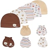 MAMIMAKA Baby Hat and Mittens Set Newborn Baby Hats Caps for Baby Boys Girls 0-6 Months 100% Cotton