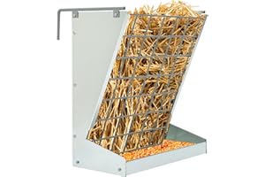 KUAFU Hay Feeder 2 in 1 Hay Rack Wall Mount Goat Feeders，Heavy Duty Galvanized Steel Hanging Feeders for Farm Livestock Small Goat & Sheep Grain Indoor Outdoor Uses
