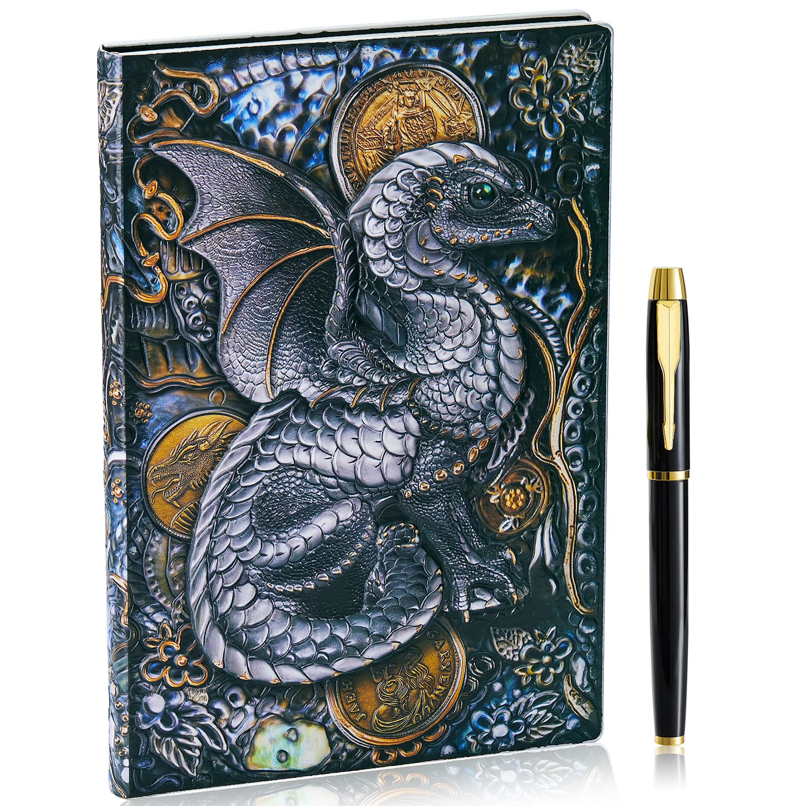 3D Flying Dragon Embossed Journal Writing Notebook with Pen Set Hardcover Handmade Daily Notepad,Travel Diary Notebooks to Write in,Gift for Men Women