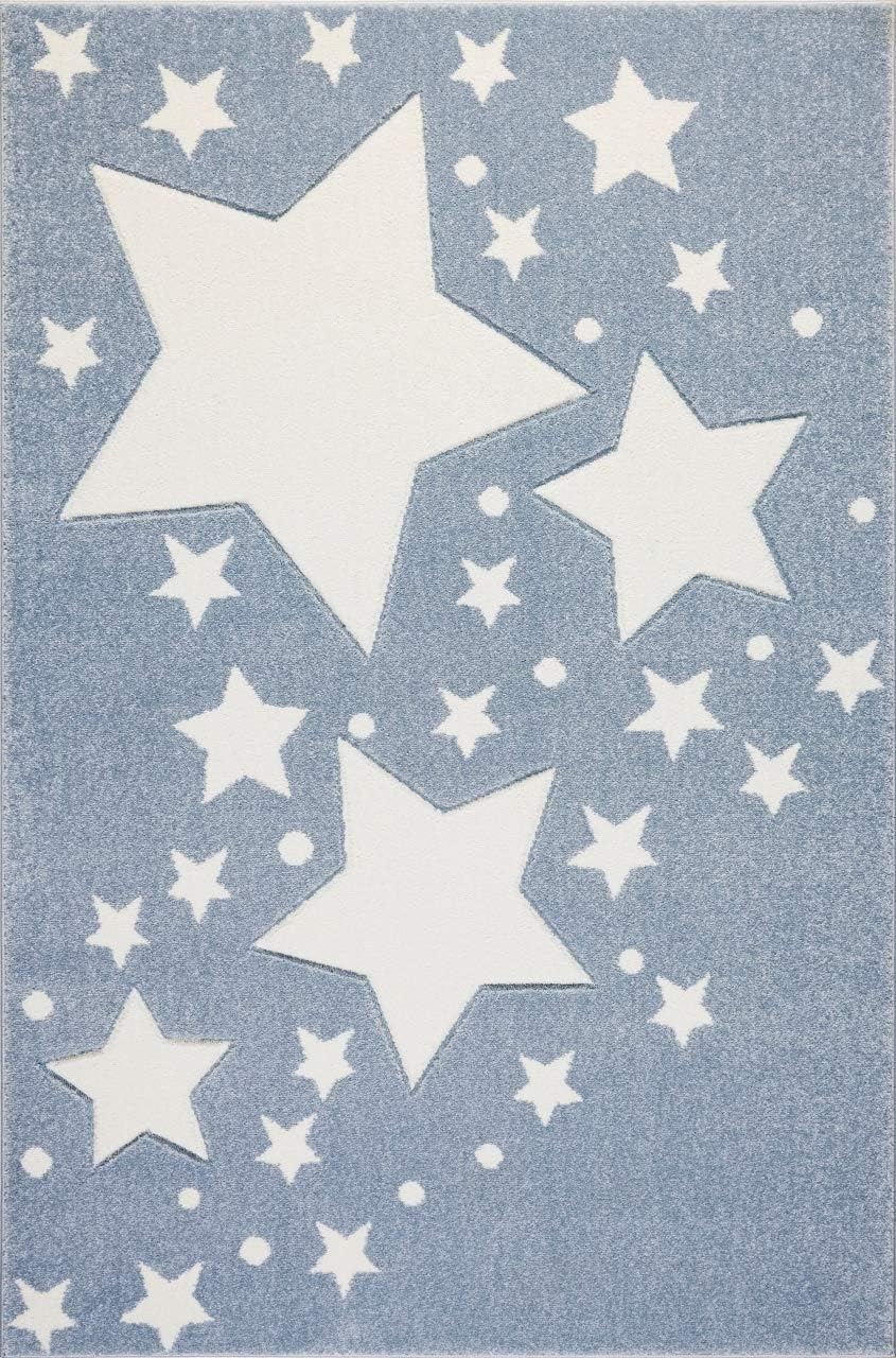 100 X 150 Cm Blue Livone Easy Care Childrens Rug Baby Rug Stars Dots In Blue Grey White Bedding Linens Home Kitchen