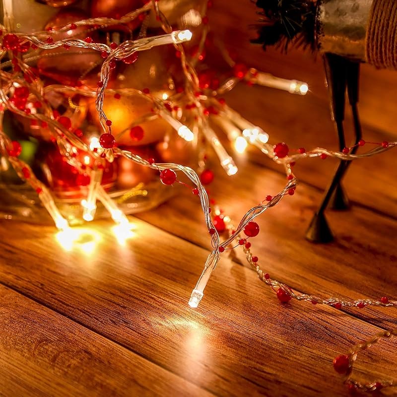 Festive Lighted Berry Beaded Garland 18.7ft BerryBeaded