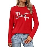 Christmas Shirts for Women: Merry Christmas Long Sleeve Shirt Cute Xmas Tree Holiday Pullover Tops