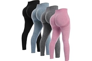 NORMOV 4 Piece Butt Lifting Workout Leggings for Women, Seamless Gym Scrunch Booty Lifting Sets