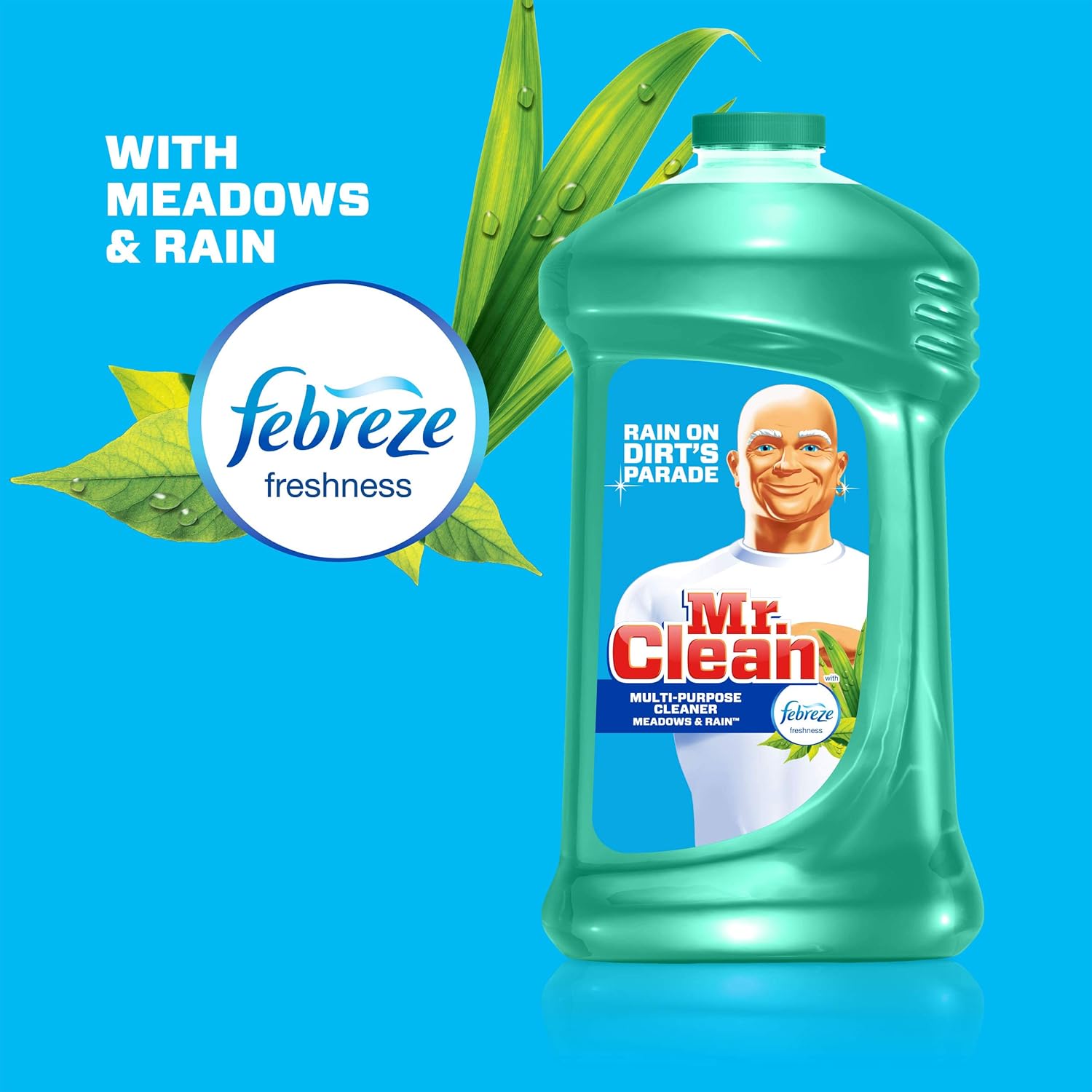 Mr. Clean Liquid All Purpose Multi-Surface Cleaner | Meadows and Rain with Febreze Freshness - 45 Ounce Each Bottle (Pack of 2) (Total 90 fl oz): Health & Personal Care