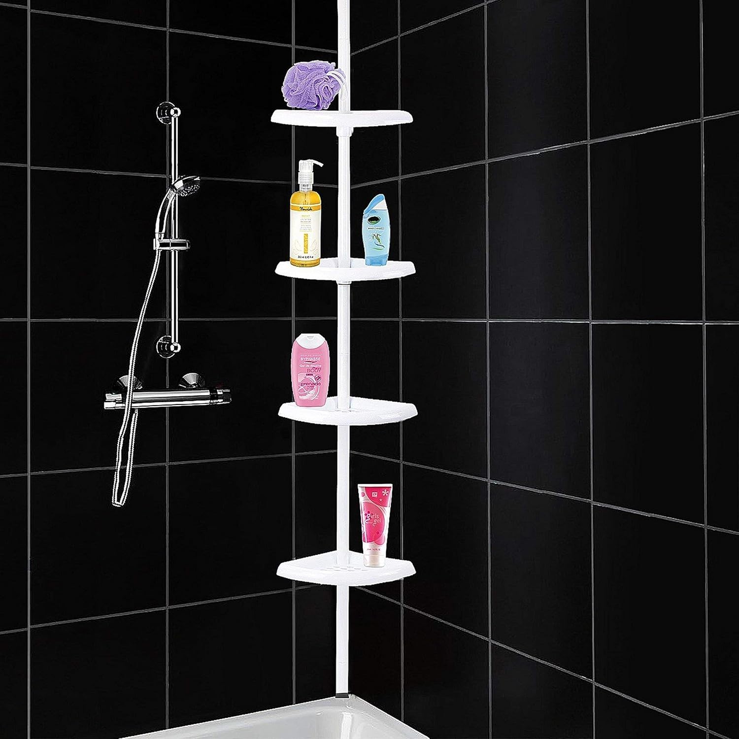 Keraiz KZSQ7002 Telescopic Shower Shelf Caddy Bathroom Corner Storage