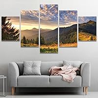 SIGNWIN Framed Canvas Wall Art Mountain Sunset Over Golden Valleys Landscape Coastal Ocean Photography Modern Art Contemporary Panoramic Relax/Calm for Living Room, Bedroom, Office - 60