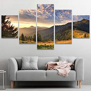 SIGNWIN Framed Canvas Wall Art Mountain Sunset Over...