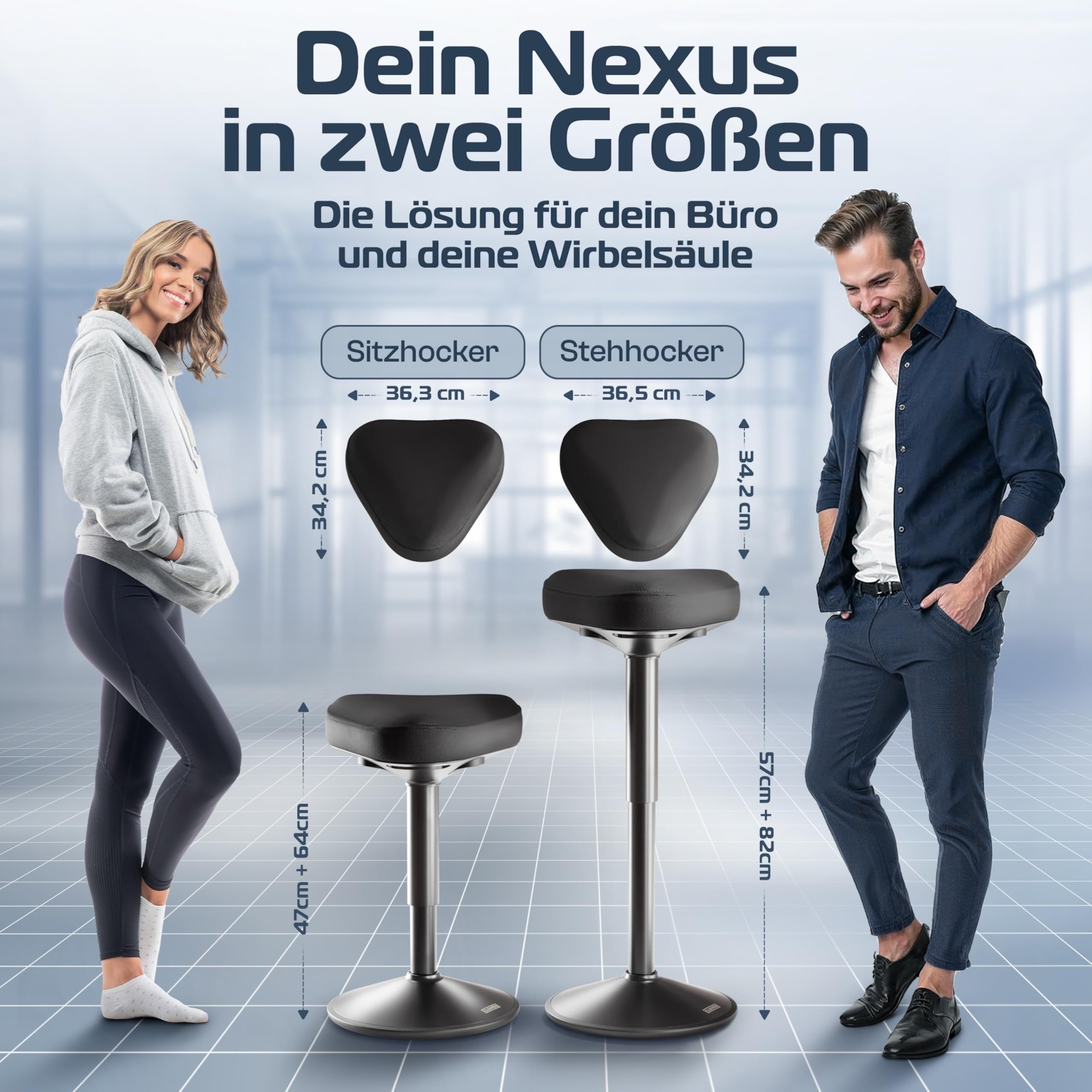 CLOUVOU Nexus Bürohocker ergonomisch [ORIGINAL] Stehhocker höhenverstellbar von 57cm bis 82cm - Ergonomischer Hocker Büro - Wackelhocker zur Stärkung des Rückens - Ergonomische Stehhilfe Büro 2