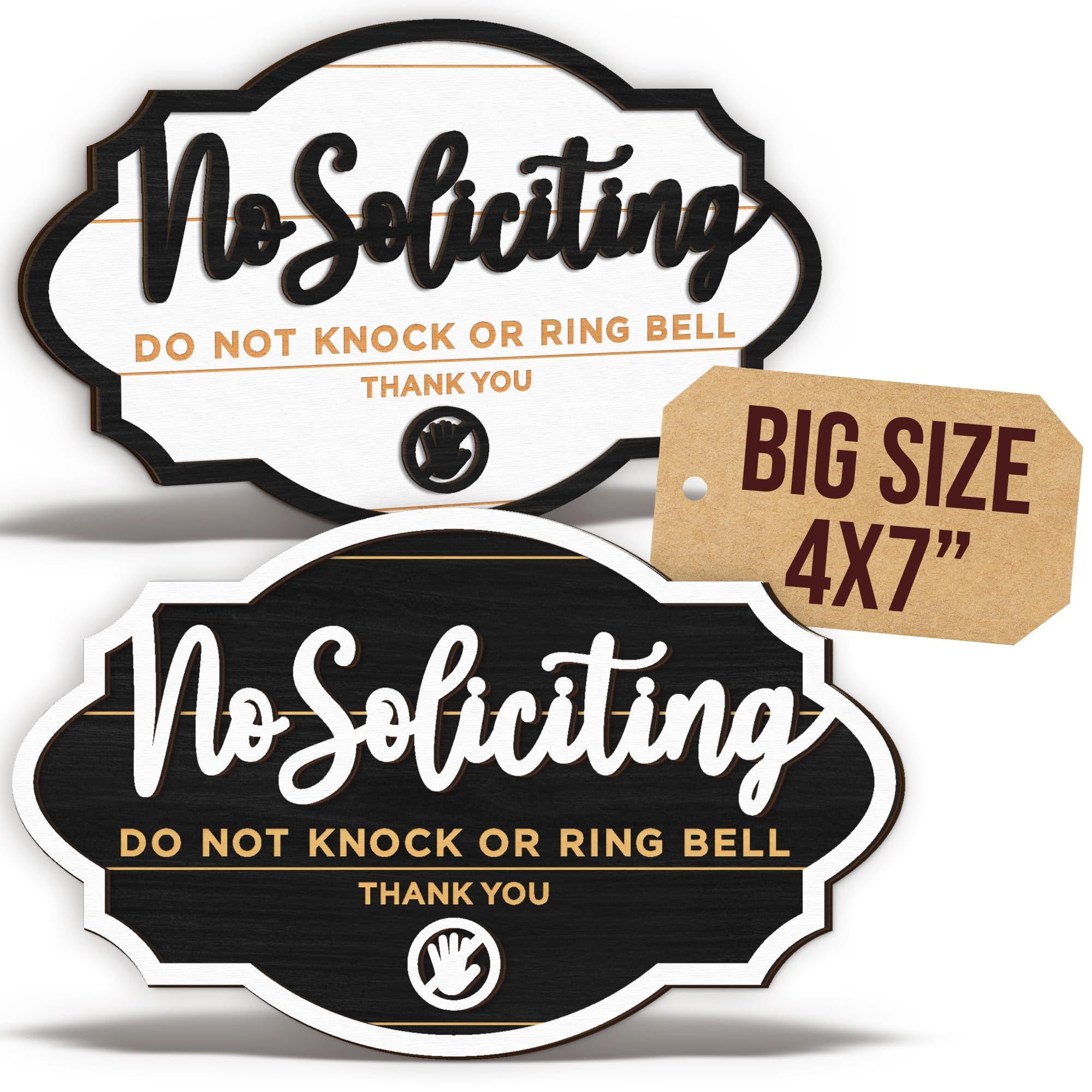Woodamore Please No Soliciting Sign For House Door - 2 Pack No Soliciting Signs For Front Door Hanging, No Solicitors Signs For Office Home, Please Do Not Knock Or Ring Doorbell Sign