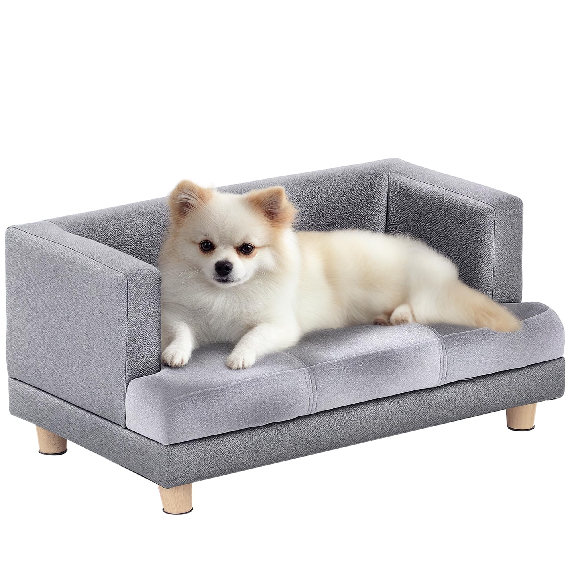 PawHut Pet Sofa Dog Bed Couch Wooden Frame Plush Cover Foam Cushion Puppy Kitten Lounge For Small Dog Cat 68 x 41 x 32 cm