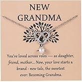 New Grandma Gifts, First Time Grandma Necklace with Pearl, Heart Jewelry Gift for New Nana, Mothers Day, Christmas, Baby Shower or Gender Reveal Present for Grandmother