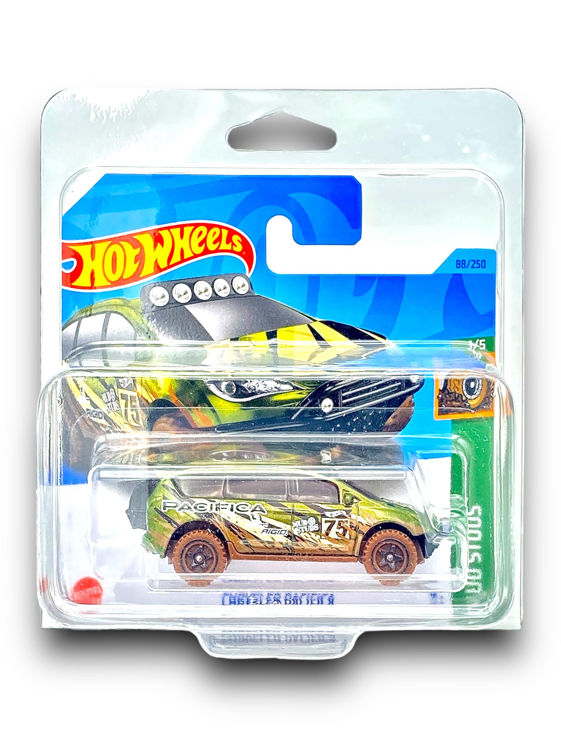 Hot Wheels Chrysler Pacifica (Green & Brown) 1/5 Mud Studs - 2023-88/250 (Short Card) - COMES IN A KLAS CAR KEEPER PROTECTIVE COLLECTORS CASE - HKK35