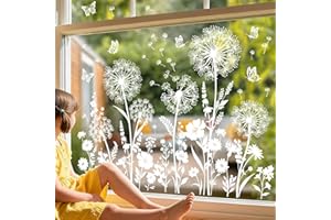wondever White Dandelion Flower Window Clings Spring Summer Wildflower Flying Butterflies Glass Sticker Decal Anti Collision 