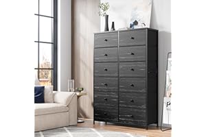 EnHomee Tall Dressers for Bedroom, 12 Drawer Black Dresser & Chest of Drawers for Closet Hallway, Living Room, Bedroom Furniture with Wooden Top and Metal Frame Veins, 11.9" D x 34.8" W x 52.2" H