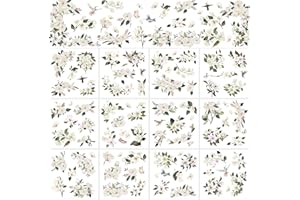 BBTO 12 Sheets White Magnolia Rub on Transfers for Crafts and Furniture Rub on Transfers Stickers Classic Magnolia Floral Bird Butterfly Decals for Home Office Paper Wood DIY Craft, 5.5 x 5.7 Inch