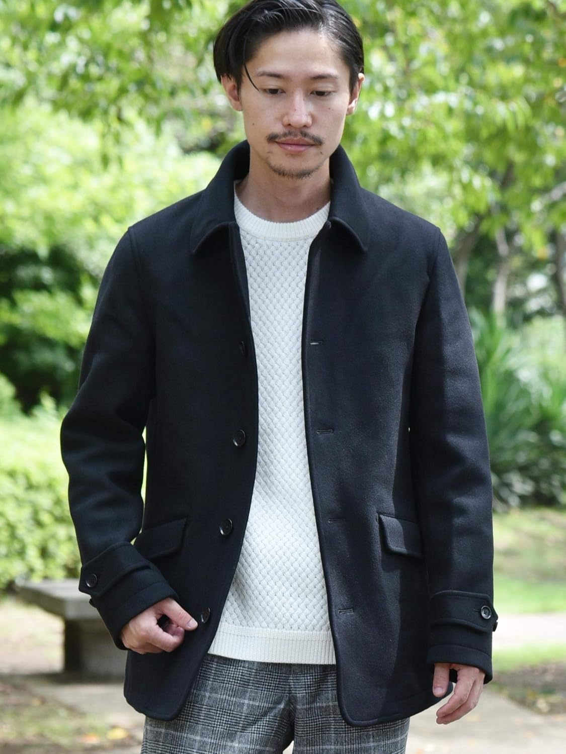 Amazon シップス スーパー140s 100 ウール メルトン シングル ピーコート ブラック S コート ジャケット 通販