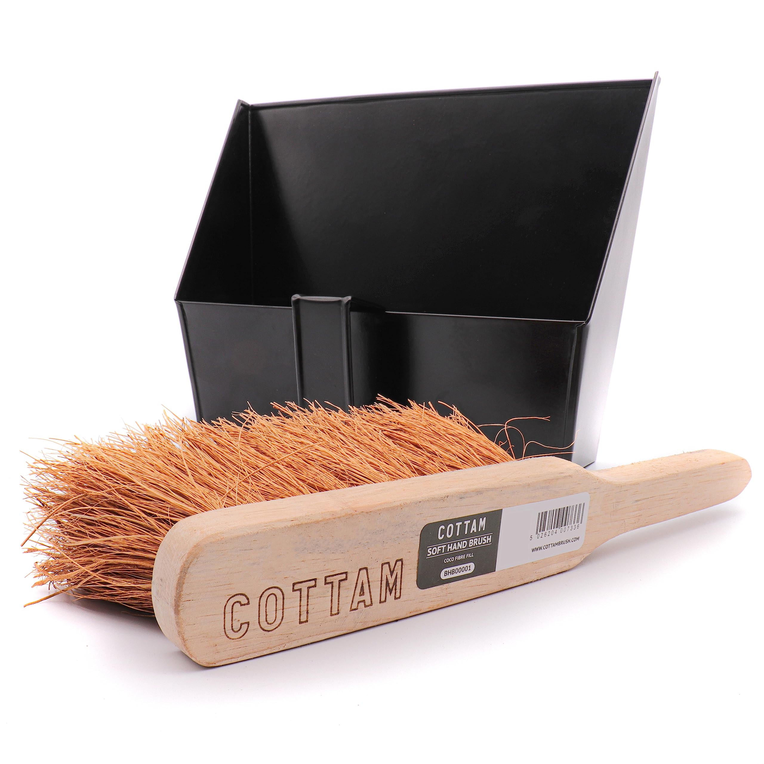 Cottam Brush, Heavy Duty Metal Dustpan and Soft Hand Brush Set for Ash and Debris Collection