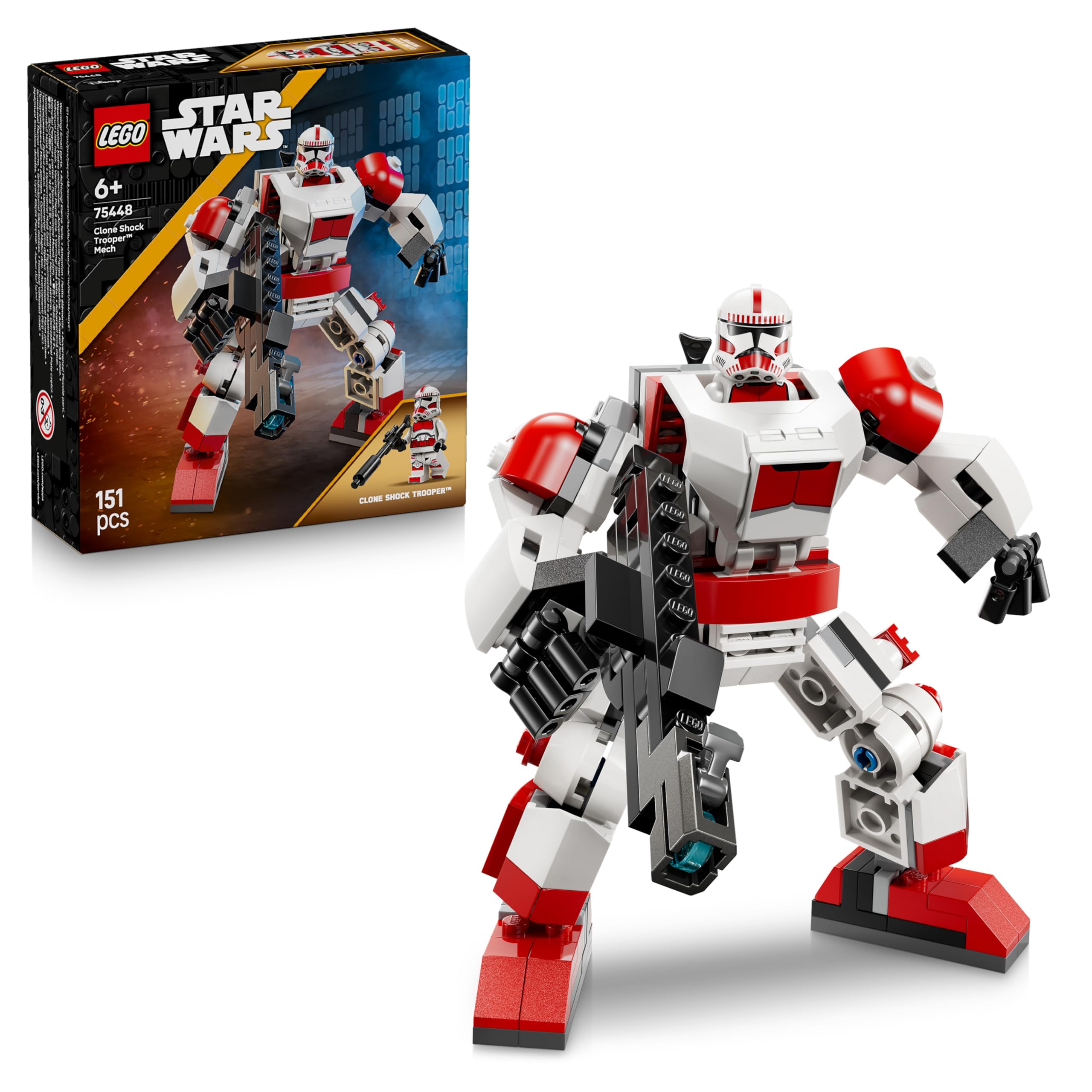 LEGO Star Wars 75448 Clone Shock Trooper Mech Toy - Posable Action Figure w/Blaster Rifle & Minifigure - Collectible Gift for 6+ Year Old Boys & Fans