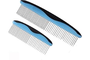 LovinPup Dog Comb Set for Grooming, 2 Pack, Pet Grooming Comb with Stainless Steel Teeth, Comfort Grip Handle, Dog Grooming Supplies, Large Pet Comb and Small Pet Comb Included