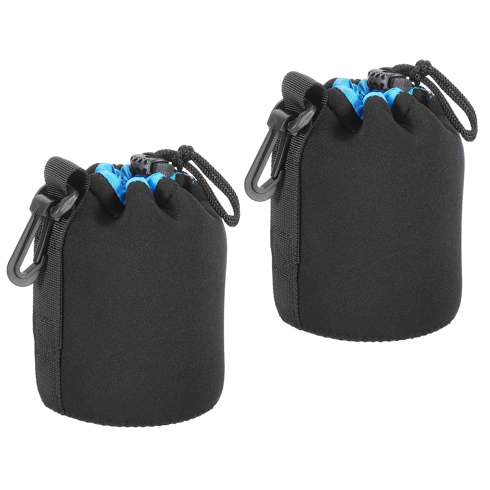 PATIKIL Camera Lens Bag, 2 Pcs 3.3" ID x 5.5" H Drawstring Lens Pouch with Thick Protective Neoprene, Lens Case for DSLR Camera Lens, Water Coffee Cups Black, Blue