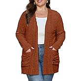 OLRIK Women Plus Size Cardigan Lightweight Knit Sweater Open Front Long Sleeve Stretchy with Pocket Fall Winter Outfits