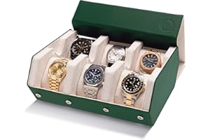 QWATCHBANDS Napa Leather Watch Case for Men - Watch Roll Storage Organizer & Watch Display - Six Slot Luxury Watch Box for Home or Travel - Mens 6 Watch Holder Case (Green Cream)