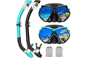 FORSHINE Snorkeling Gear for Adults, Snorkel Set Scuba Diving mask Dry-Top, Adult Swimming Goggles w/Nose Cover, HD Tempered Glass Panoramic Anti-Leak Anti-Fog, Travel Snorkeling Packages