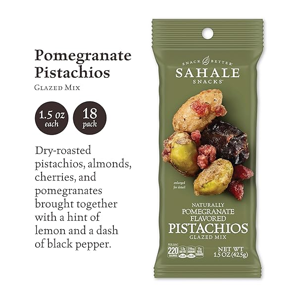 SAHALE SNACKS POMEGRANATE FLAVORED PISTACHIOS GLAZED MIX, 1.5 OUNCES (PACK OF 18)