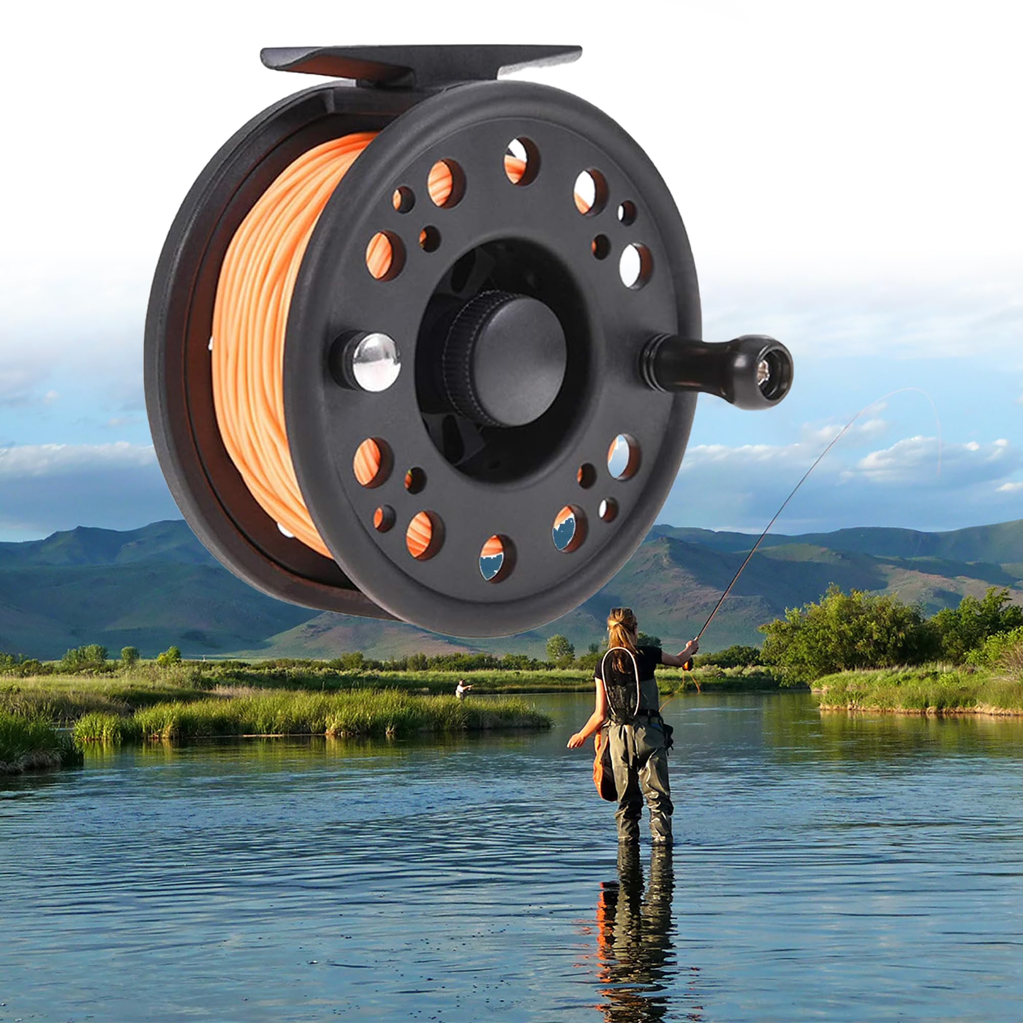 Fly Fishing Reel, GLA 7/8 Fly Fishing Reel with Line Left/Right Hand and the Required Fishing Lines, Fisherman Accessory, Fly Fishing Wheel with Fishing Line (Orange GLA7/8)