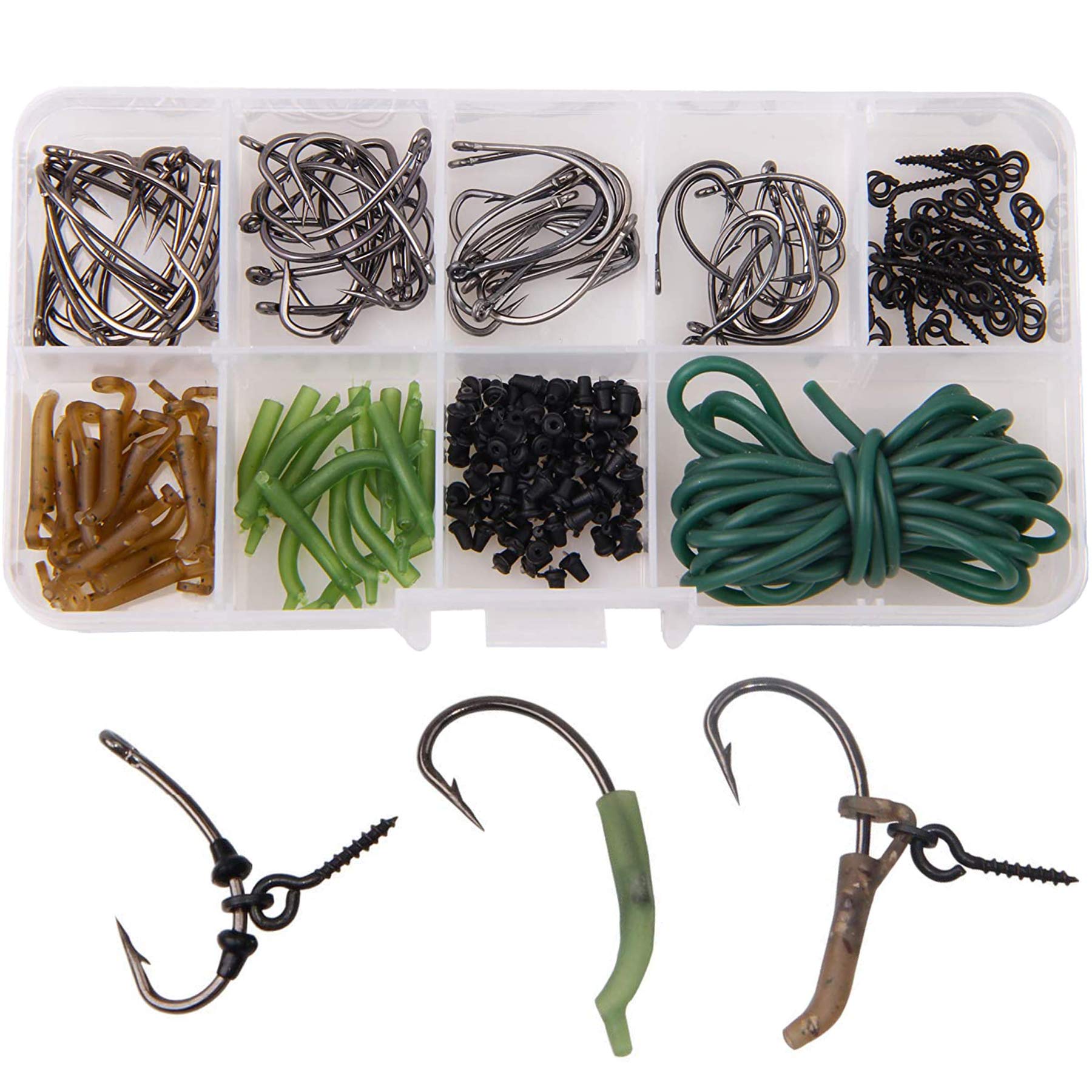 Shaddock 121pcs Carp Fishing Accessories - Include Anti Tangle Sleeves, Line Aligner, Bait Screw, Rig Ring Stops