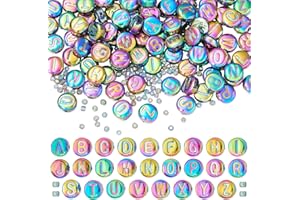280Pcs 10mm Glass Letter Beads Bulk Multicolor A-Z Flat Round Small Letter Beads and 3mm Glass Seed Bead for Friendship Brace