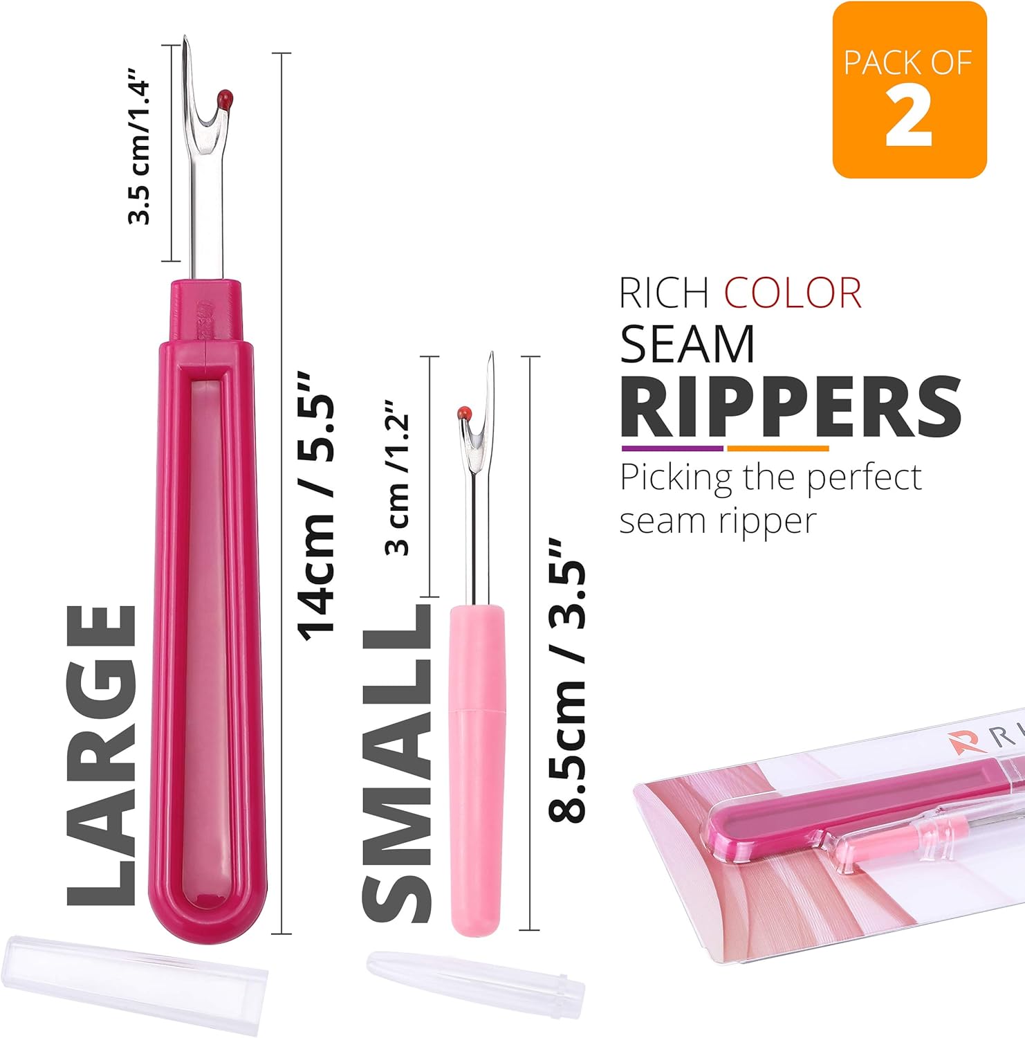 Seam Ripper 2 Pack - Thread Remover Sewing Supplies - Stitch Remover Tool for Sewing, Crafting Notions and Quilting - Thread Cutter Unpicker Sewing Accessories and Supplies