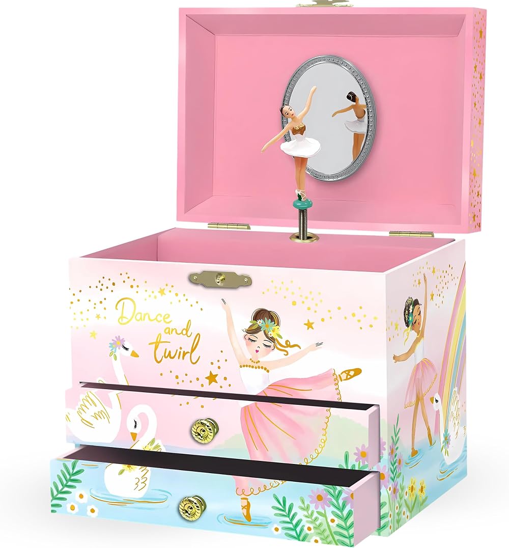 Giggle & Honey Musical Ballerina Jewellery Box Pink for Girls 17.1 x 13.3 x