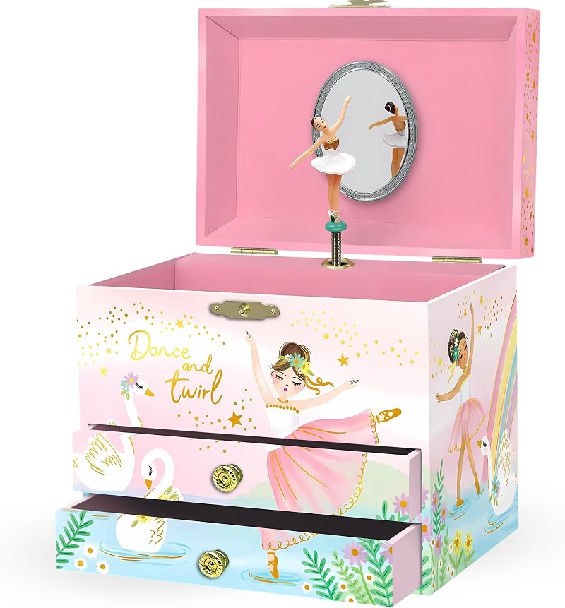 Giggle & Honey Musical Ballerina Jewellery Box Pink for Girls 17.1 x 13.3 x