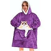 Bupekbee Wearable Blanket Hoodie with Giant Pocket, Soft Warm Sherpa Fleece Oversized Blanket Sweatshirt Gifts for Women Men