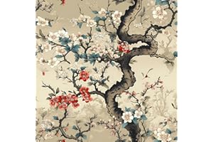 VEELIKE Oriental Japanese Cherry Blossom Floral Wallpaper Peel and Stick Vintage Chinoiserie Wallpaper for Bedroom 17.7''x118