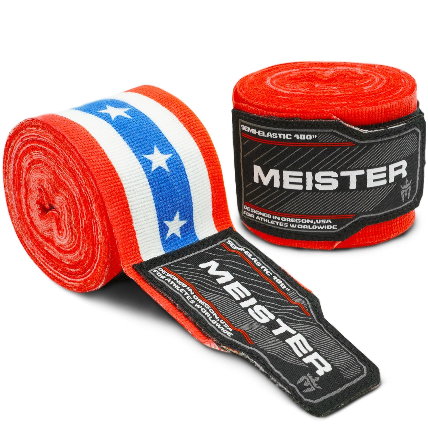 Meister Adult 180" Semi-Elastic Hand Wraps for MMA & Boxing (Pair) - American