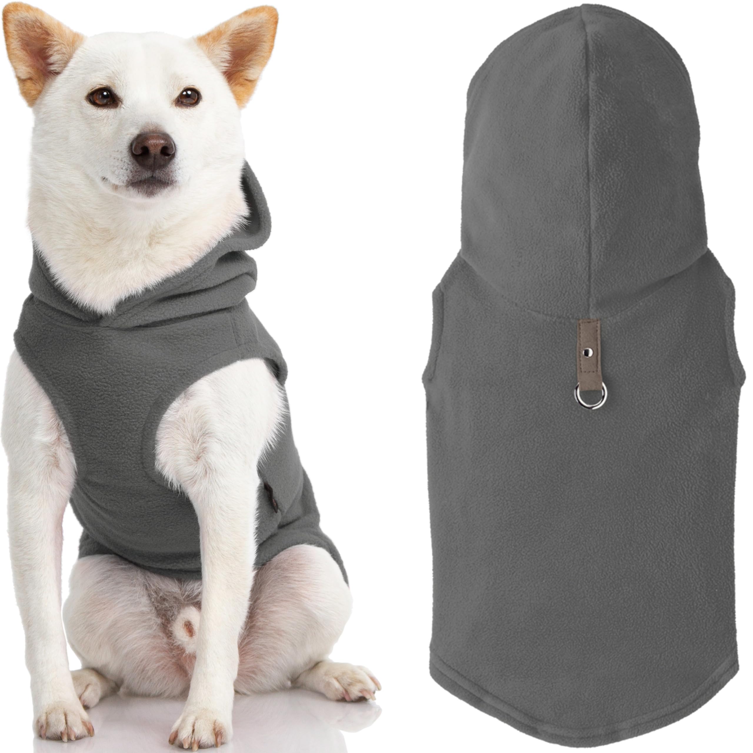Gooby Every Day Fleece Cold Weather Dog Vest with Hoodie for Small Dogs, Medium, Gray