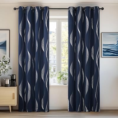 Deconovo Blackout Curtains 52x84 Navy Blue Eyelet Thermal Energy Saving 2 Panels