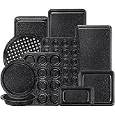 Terlulu 10-Piece Baking Pans Set, Bakeware Sets Nonstick, Baking Set for Oven Cooking, Stackable Carbon Steel Set Include Cookie Sheets, Muffin Pan, Cake Pan, Pizza Pan, Loaf Pan, Roasting Pan, Black