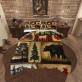 Rustic Farmhouse Bedding Comforter Sets Queen, Country Cabin Lodge Bedding Set, Hunting Bear Wildlife Comforter for Bedroom, Maple Leaves Duvet Insert, Woodland Rustic Bedding All Season, Red Brown