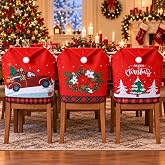 Yinder 6 Pcs Christmas Santa Hat Chair Covers Xmas Red Slipcover Home Decor | 23.6 x 19.6 Inch, Poinsettia Christmas Seats Covers, Festive Chair Back Decor, Xmas Banquet Decoration for Holiday Parties